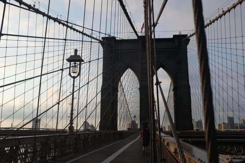 Sunrise in New York at Brooklyn Bridge