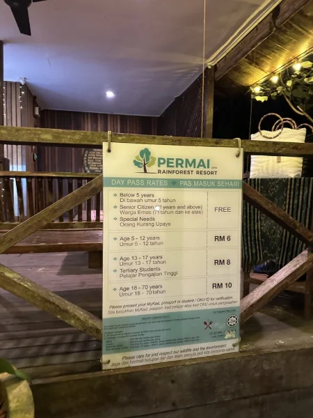 How much is it to enter Permai Rainforest in Kuching